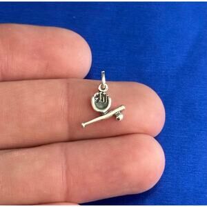 Sterling Silver Bat Ball Glove Necklace, Silver Oxidized Bat Ball Glove Necklace